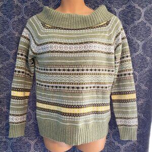 Old Navy women's xl perfect fit green turtle neck striped sweater soft and cozy